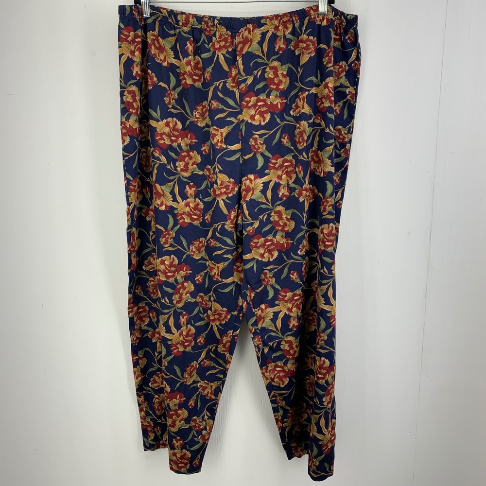Grandma Core Boho Vintage Lounge Floral Print High Rise Elastic Waist Pants 3XL